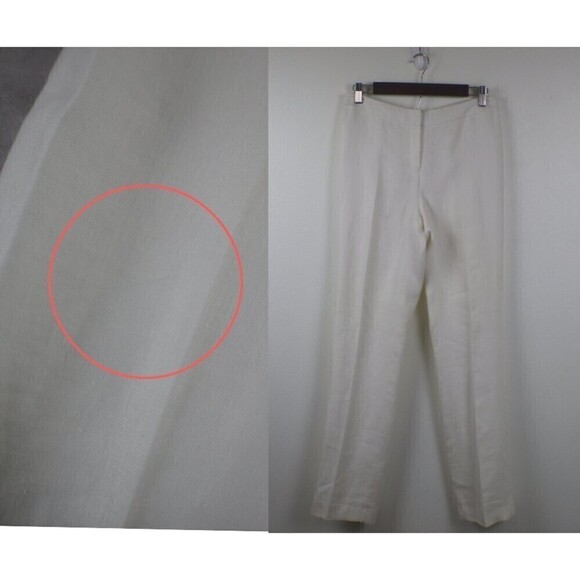 Lafayette 148 Barrow Women Size 4 Cream Linen Straight Leg Pants Trouser Office - Picture 5 of 13